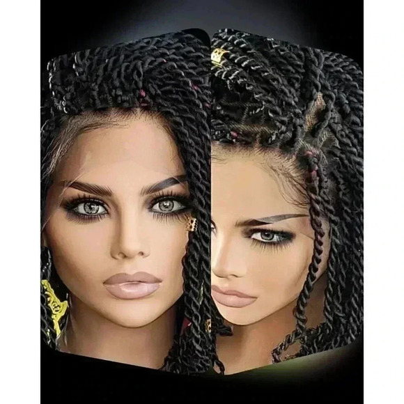 Handmade Braided braided wig Jet Black Kinky twists wig 360 Lace Closure. NWT - Picture 13 of 16